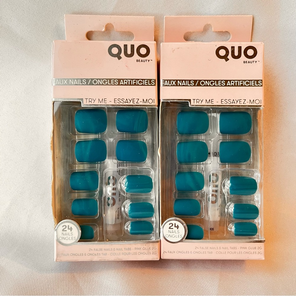 Quo Beauty Artificial Nails Teal Faux Nail Kit & Glue Press on Nails Fake Nails
